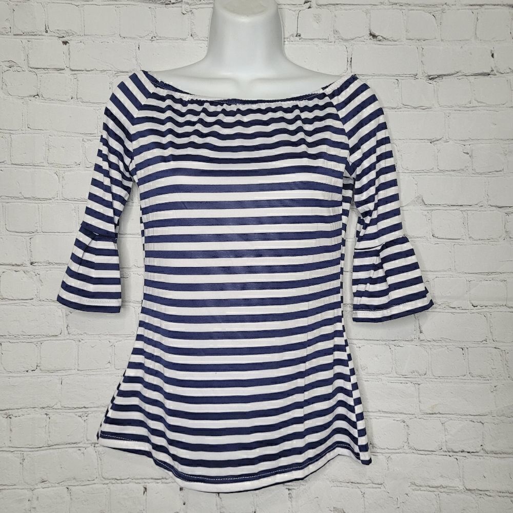 Women's Lightweight Striped Bell Sleeves Top Medium